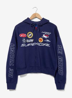 DC Supergirl Embroidered Patches Cropped Zippered Hoodie, , hi-res